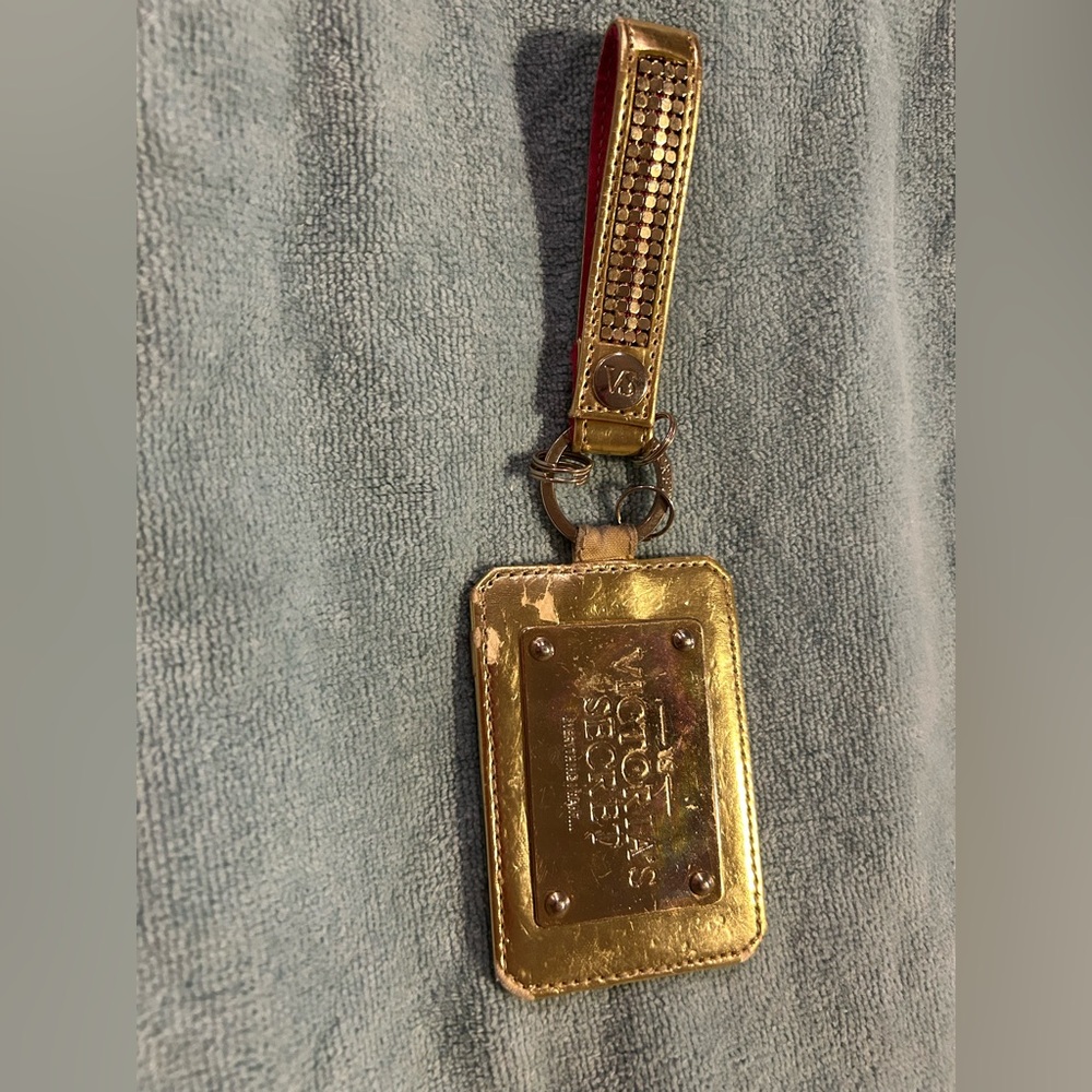 Victoria's Secret Vintage Gold Metallic Luggage Tag Keychain